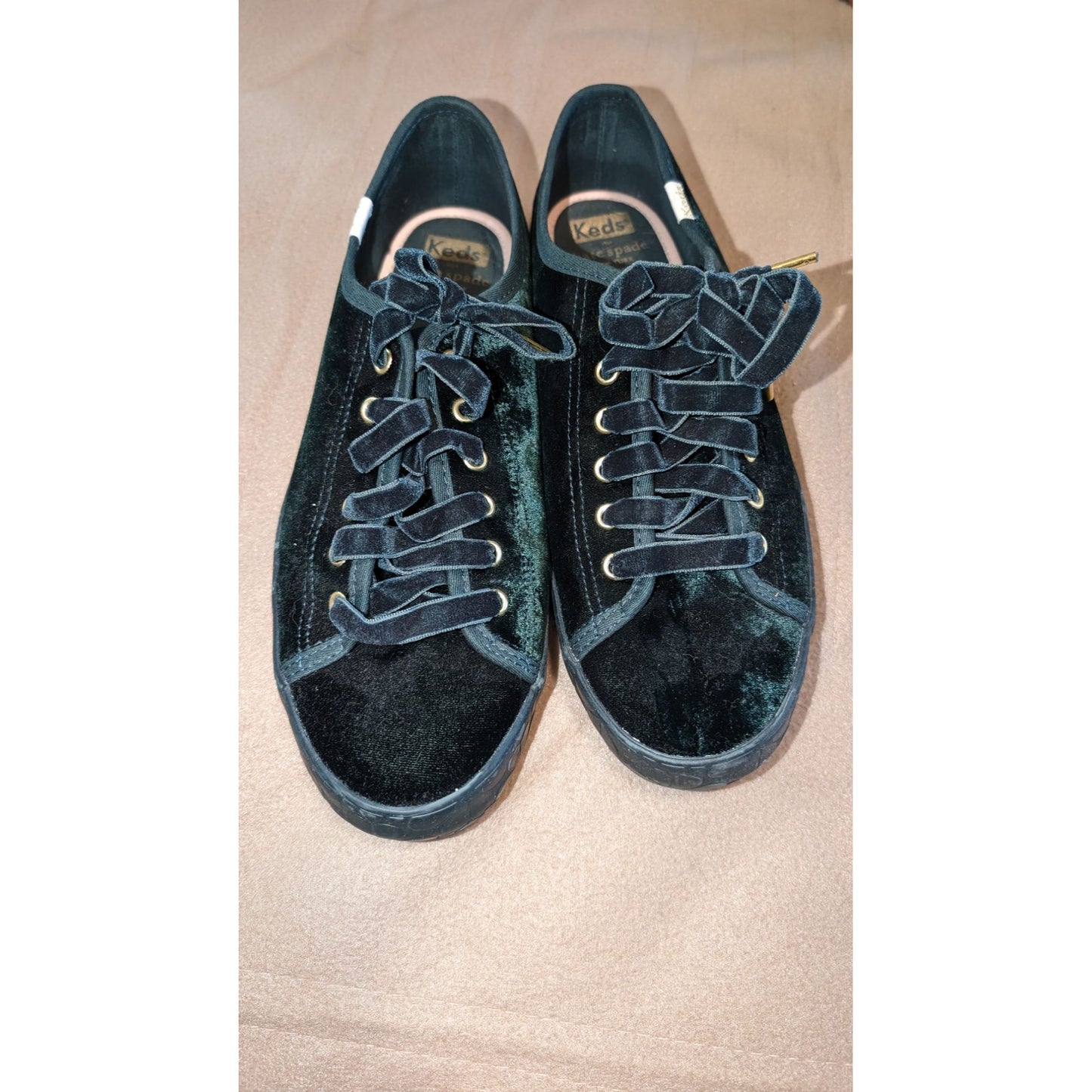 Keds X Kate Spade New York Kickstart Logo Velvet Sneakers Green 8.5 EUC