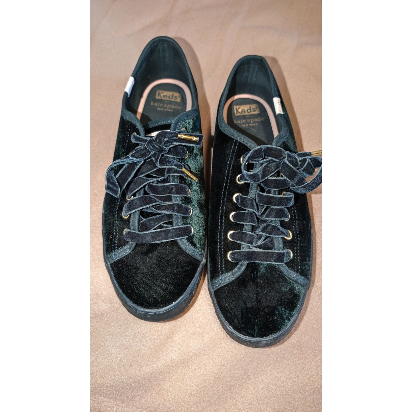 Keds X Kate Spade New York Kickstart Logo Velvet Sneakers Green 8.5 EUC